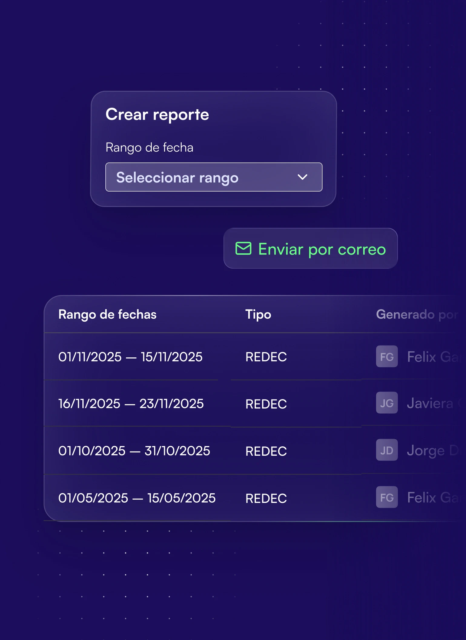 Soyio interface: Regulatory reports