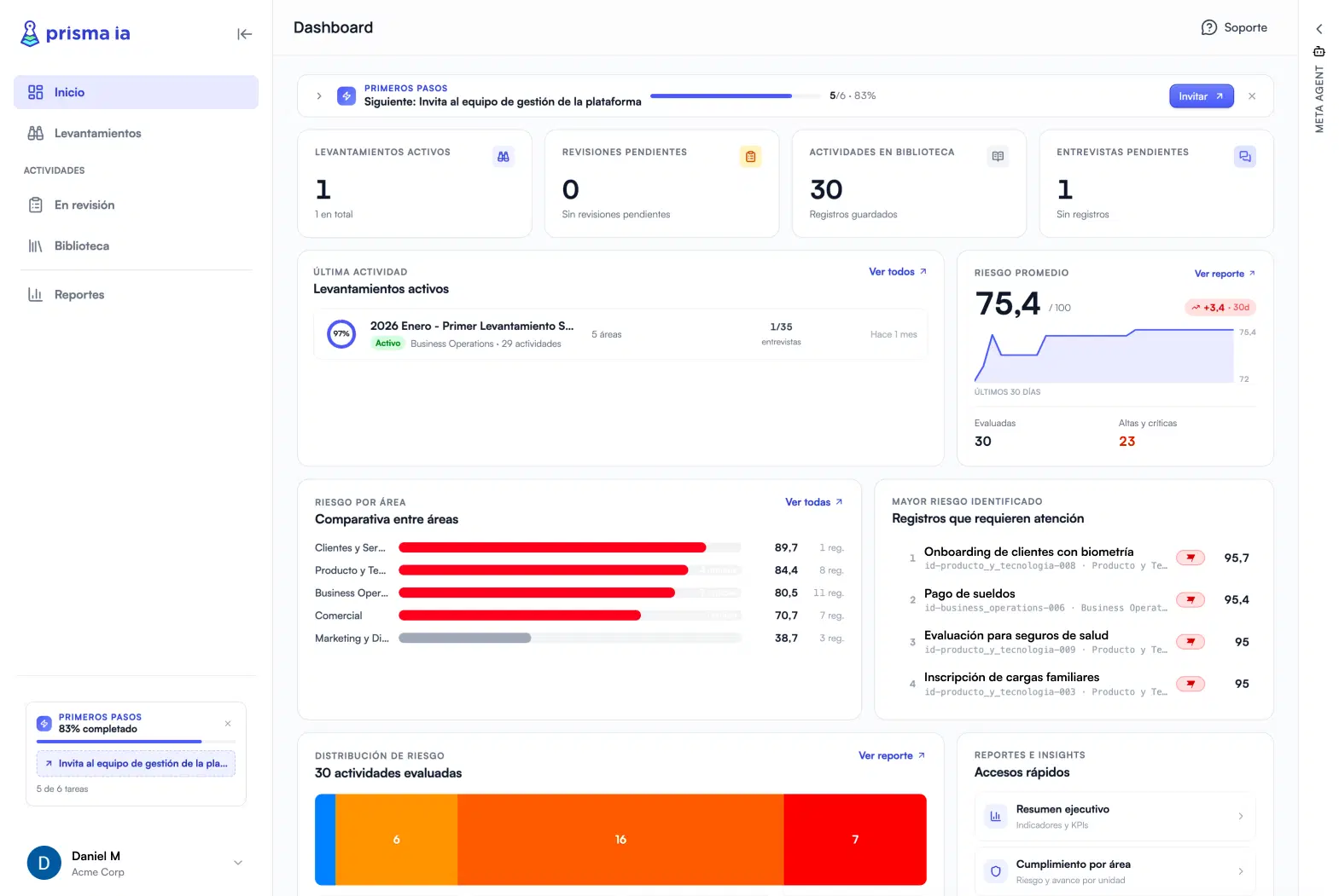 Prisma AI dashboard with activities, risks, and reports